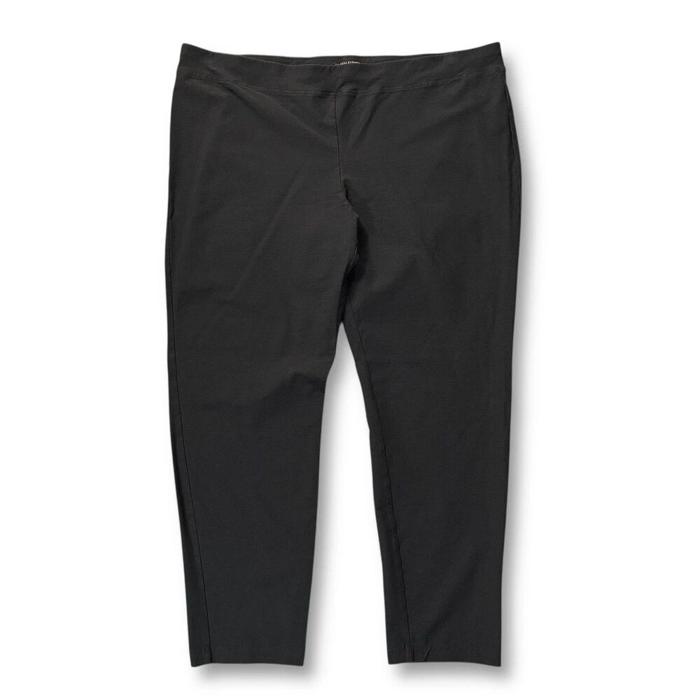 Eileen Fisher Pants Black Crepe Straight Leg Stretch Pull On Washable Size L